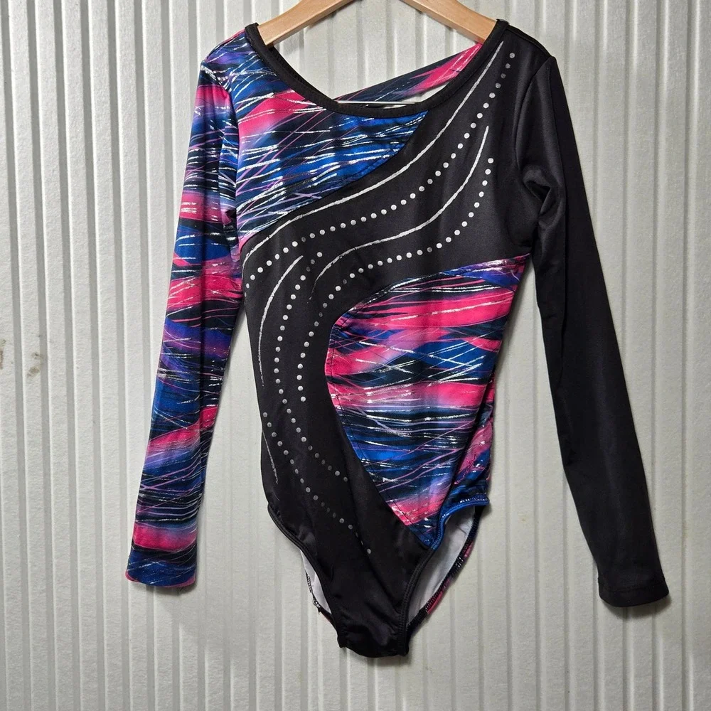 Future Star Capezio Girls Gymnastics Leotard Pink Blue‎ Silver FS6702C Medium